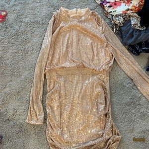 Long sleeve gold sequin midi